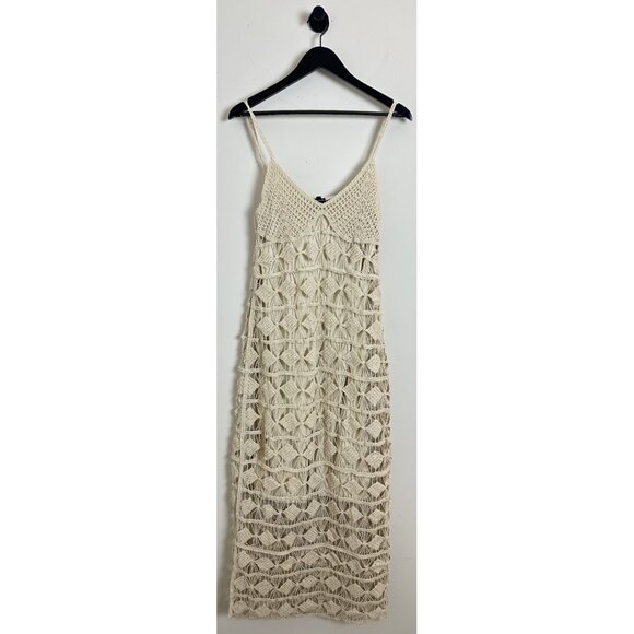 SAACHI Diamond Crochet Knit Cover Up Dress in Ivory Size Small - Picture 4 of 13
